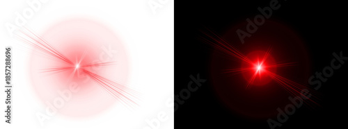 Fotografi Red lens flare light effect with star burst on transparent background for creati
