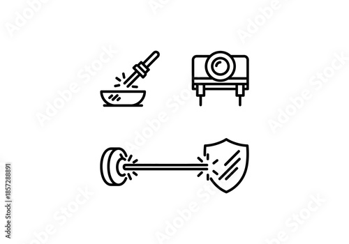 Vector illustration of a key Black and White Icon Set - Pipette, Projector, Laser Beam, Shield