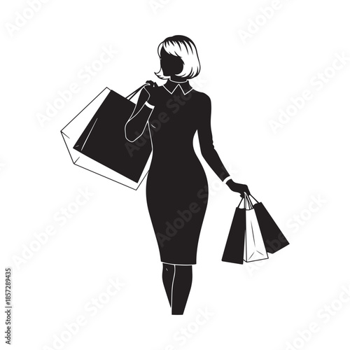 Elegant Woman with Shopping Bags Silhouette Vector