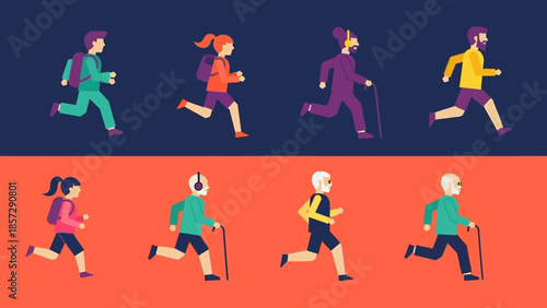Diverse group of people of various ages and genders participating in outdoor running activities