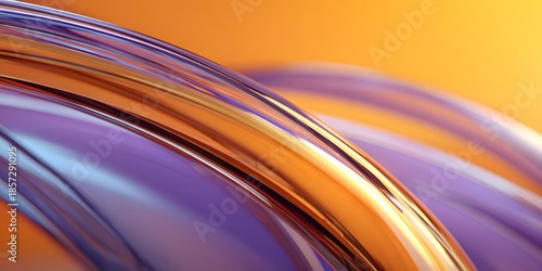 Abstract swirling ribbons of iridescent purple and vibrant orange create a dynamic flowing and modern background with a sense of depth and movement