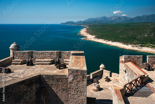 View from Castillo del Morro fortress on Caribbean coastline in Santiago de Cuba