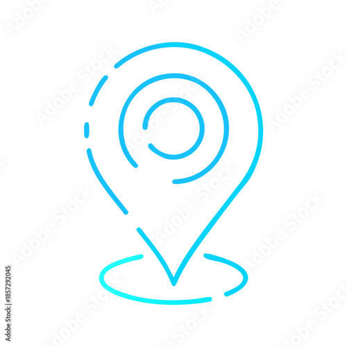 Location pin icon in blue outline on transparent background  