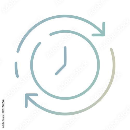 Minimalistic clock icon with circular arrows in soft colors  