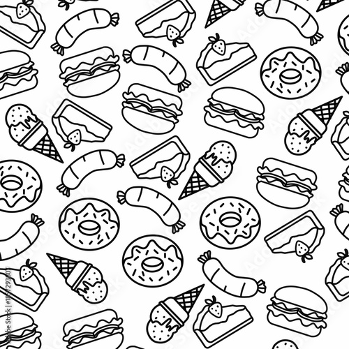 Seamless pattern background Food and ingredient kids hand drawing set illustration isolated on white background