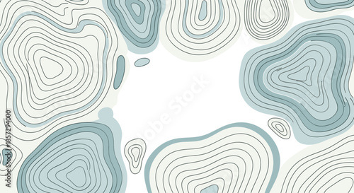 Abstract background with a topographic map design, featuring contour lines and organic shapes in muted blue-grey tones with a central copy space.