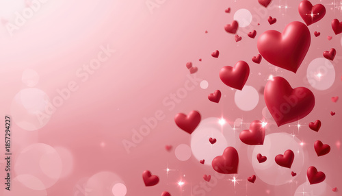 Romantic pink background heart red heart valentine heart floating heart bokeh sparkle