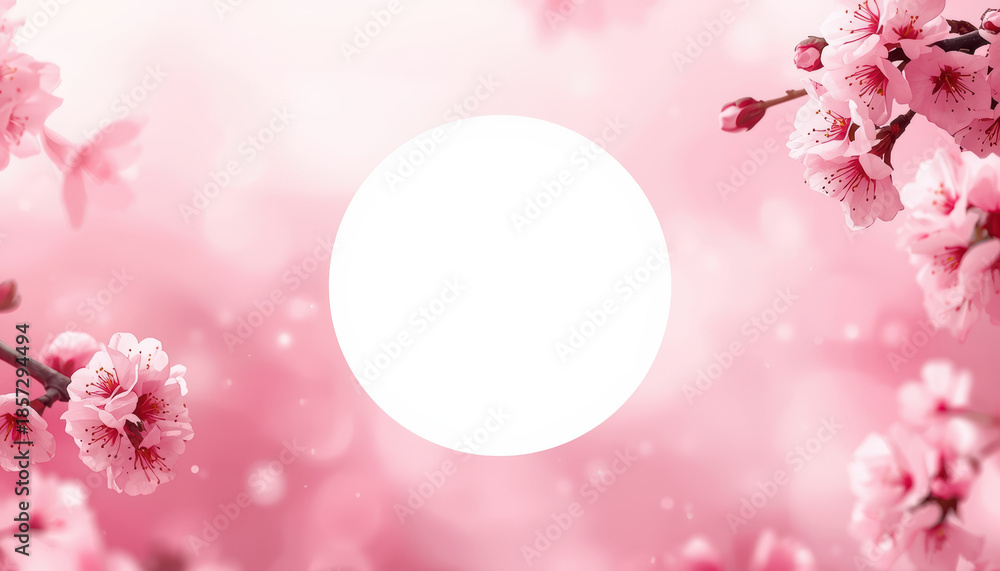 Fototapeta premium Soft pink blossom haze circle frame delicate cherry blossom bokeh
