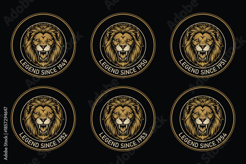 Golden lion logos with legend since vintage years on black