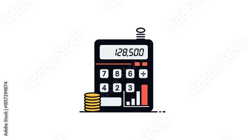 Calculator with Coins and Financial Graph.