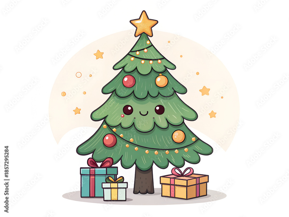 Naklejka premium Cozy Christmas Tree with Fireplace Holiday Background