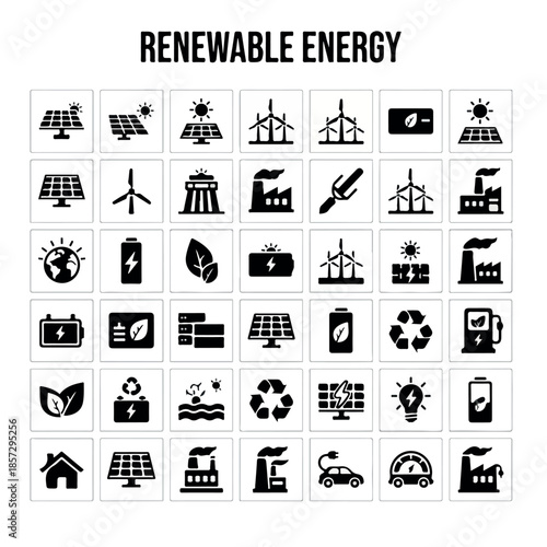 Renewable Energy Icons Set for Sustainable Power Solutions.