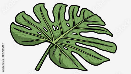 Monstera Deliciosa Leaf Illustration.