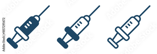 Medical Syringe Line Icons Set in Various Styles – Healthcare, Medicine and Vaccination Editable Stroke Vector