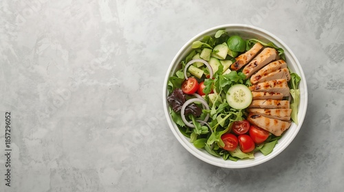 Healthy Grilled Chicken Salad Bowl with Fresh Vegetables