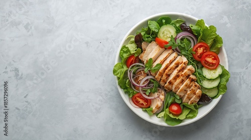 Healthy Grilled Chicken Salad Bowl with Fresh Vegetables