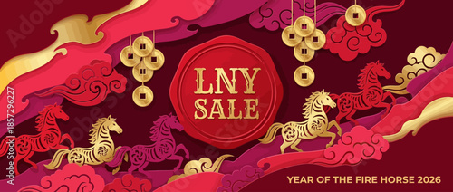 Vibrant Lunar New Year Sale Greeting for the Year of the Fire Horse 2026 Celebration