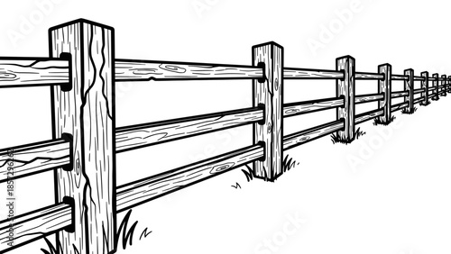 Wooden Fence Posts and Rails Illustration.