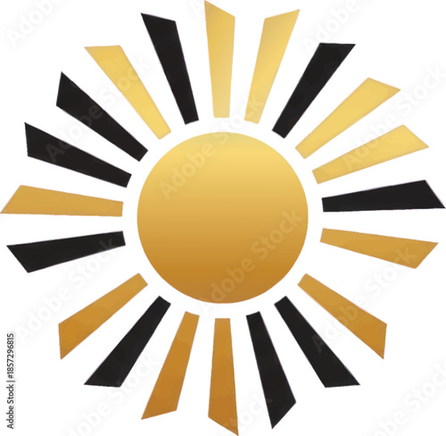 Modern Golden and Black Sun Rays Logo Element. Abstract Geometric Sunburst Symbolizing Energy, Success, and Luxury. Bright Graphic Design for Branding, Business, and Digital Media.