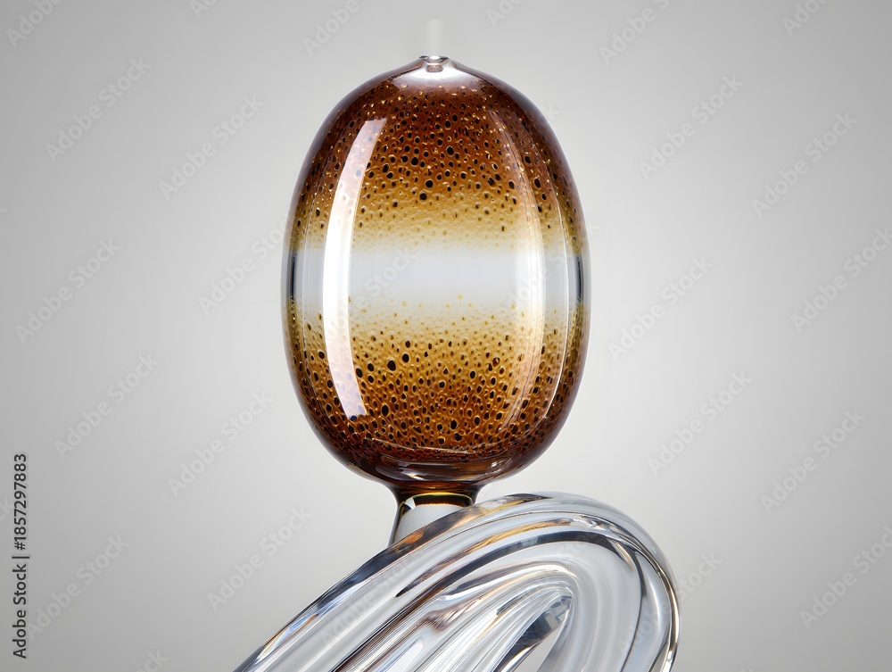 Fototapeta premium Elegant glass sculpture with brown bubbles on clear base