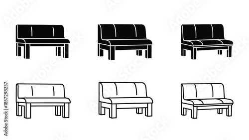 Simple black and white illustrations depicting various styles of seating arrangements