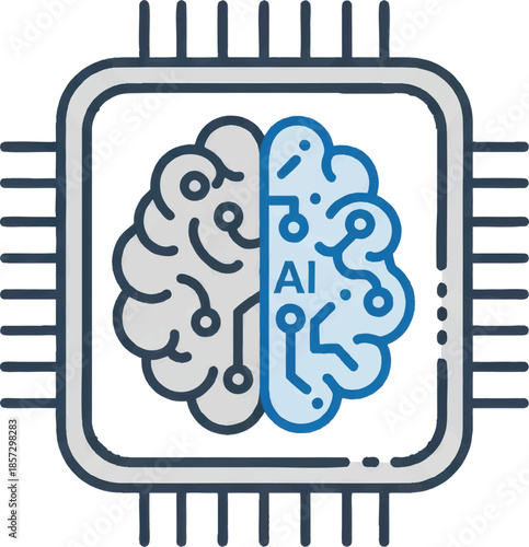 AI Brain Microchip Icon: Artificial Intelligence and Machine Learning Concept on a Processor Illustrating Technology Innovation and Digital Intelligence