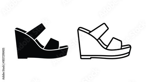 Black and white illustration of two different style wedge heeled sandals
