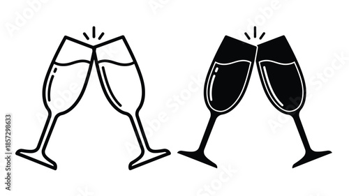 Celebrating with champagne a pair of glasses toasting in black and white