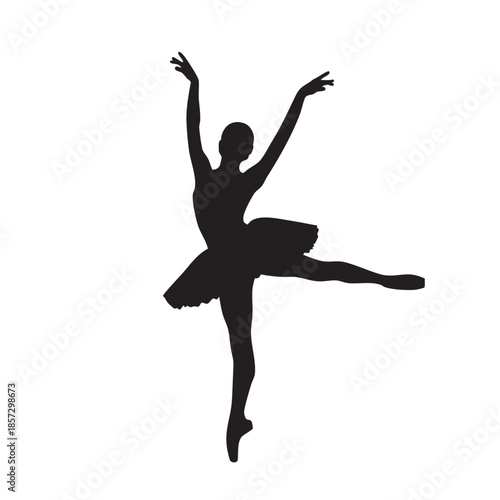 Ballerina dancer in graceful pose isolated silhouette. Female ballet performer in classical tutu. Elegant dance movement on pointe shoes. Artistic expression and classical dance art.