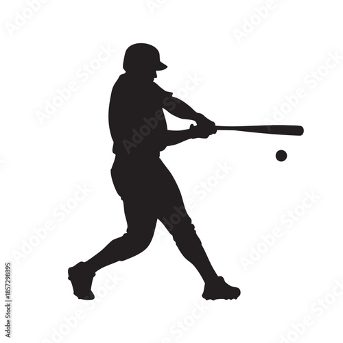 Baseball Player Silhouette Hitting Ball Vector Illustration Adult Athlete Sport Game Action Dynamic Moment Powerful Swing Design