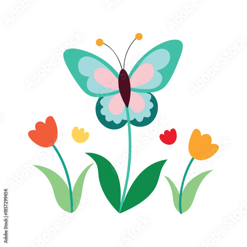 Butterfly hovering above garden flowers