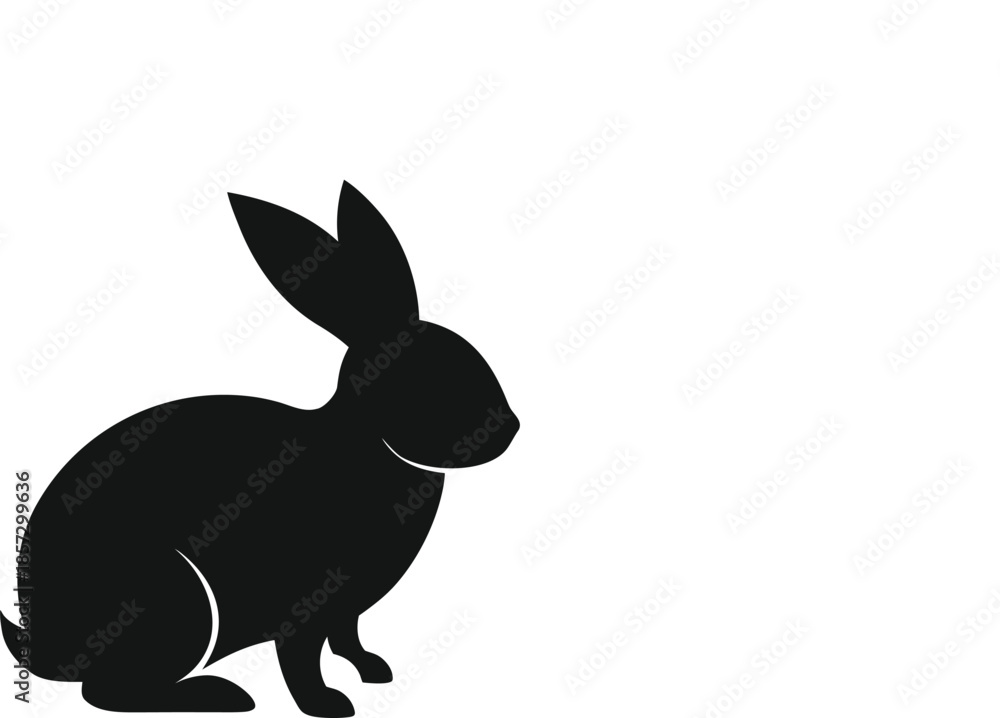 Obraz premium Black side silhouette of a rabbit isolated on white background.