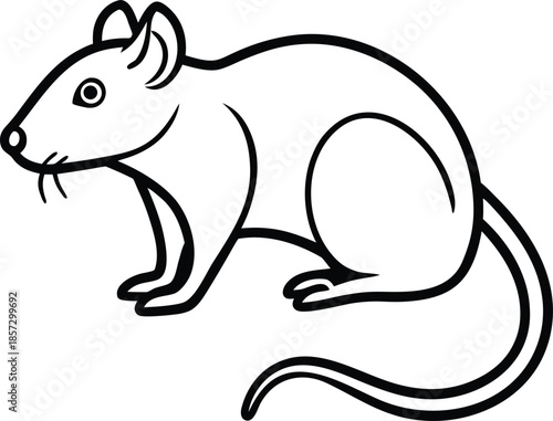 Vector isolated one single cute cartoon rat mouse pet domestic colorless black and white contour line easy drawing