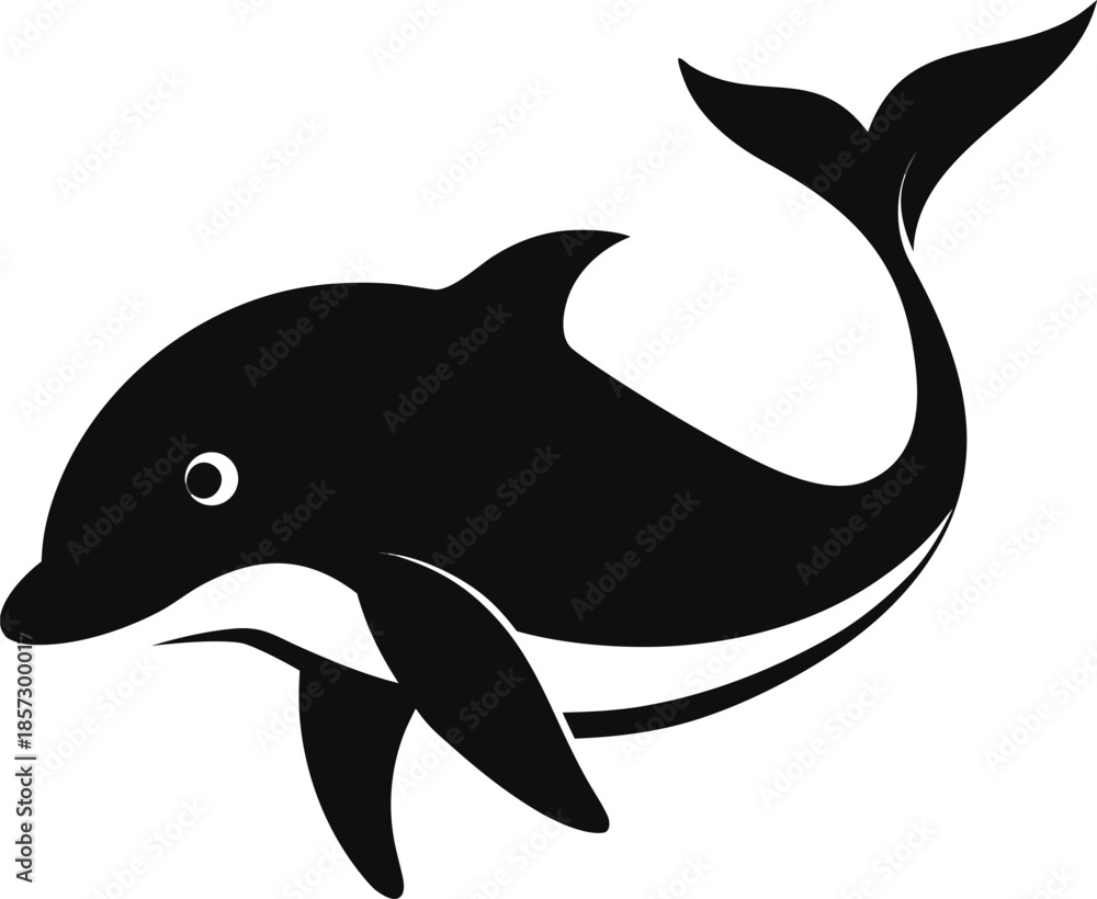 Fototapeta premium Vector black blue whale silhouette isolated on white background