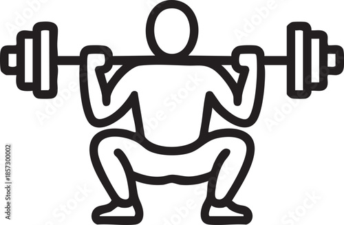 Minimalist icon of a figure performing a barbell squat strength training fitness and exercise concept