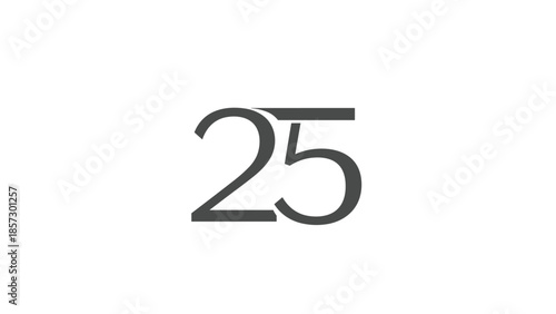 Large gray number twenty five on white background, Generative AI.