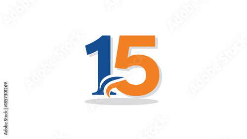 Vibrant number fifteen in blue and orange hues, Generative AI.