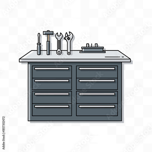 Illustration of a Tool Cabinet with Various Hand Tools.