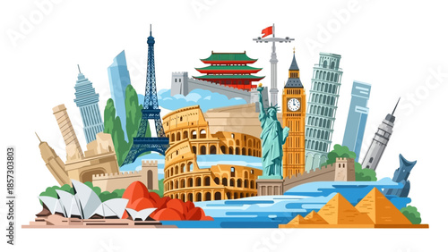 Famous World Landmarks Collage: Travel Destinations Collage