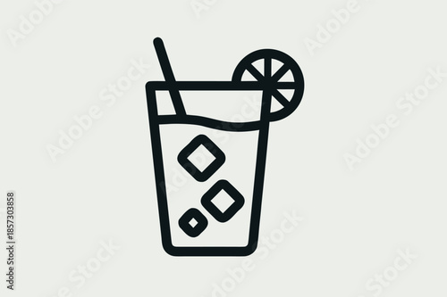 Cold Drink with Ice Cubes Line Icon Illustration on White Background