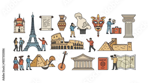 Famous Landmarks and Travel Icons Collection - World Heritage Sites and Tourism