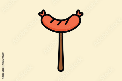 Grilled Sausage on Stick Flat Illustration on Light Background