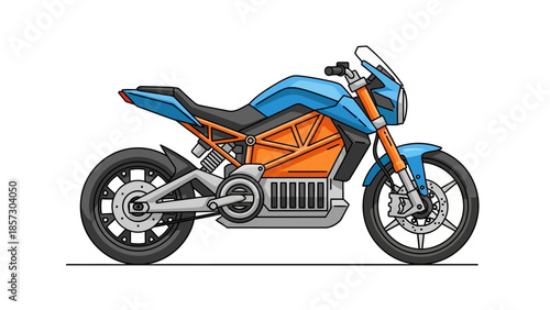 Electric Motorcycle Side View Illustration - Blue and Orange Sport Bike