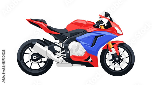 Red and Blue Sport Motorcycle Illustration