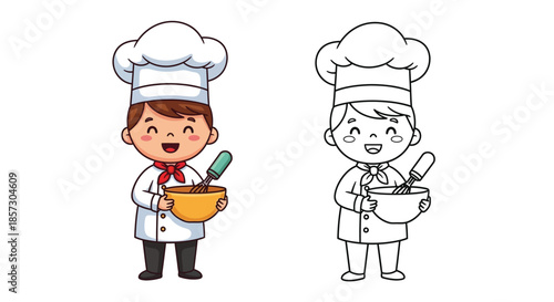 Chef's Delight: A charming illustration depicts a cheerful chef meticulously mixing ingredients in a bowl, embodying the essence of culinary artistry.