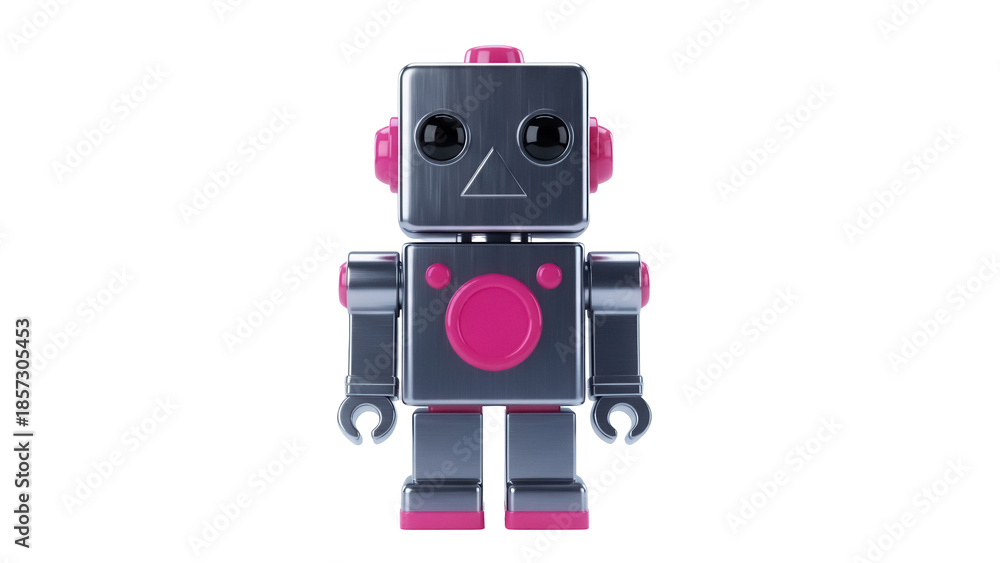 Fototapeta premium Shiny metal robot toy PNG isolated on transparent background, cute retro android for kids design and creative projects