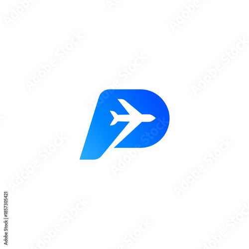 air plane logo icon letter P with the shape of airplane in a creative way.