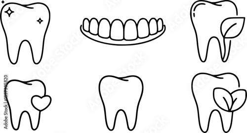 Tooth line icon set. Dental clinic logo. Clean teeth. Vector EPS
