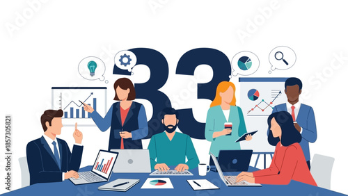 Business Team Meeting with Data Analytics and Strategy Discussion