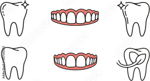 Tooth line icon set. Dental clinic logo. Clean teeth. Vector EPS
